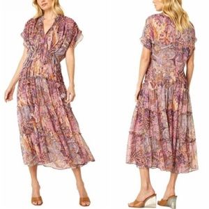 NWT Misa Ilya Chiffon Midi Floral Flowy in Augusta Batik Paisley Boho Dress